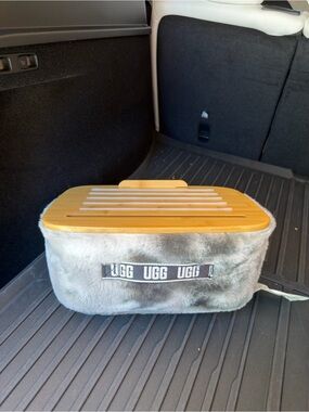 UGG Faux Fur Storage Box with Bamboo Lid - Gray